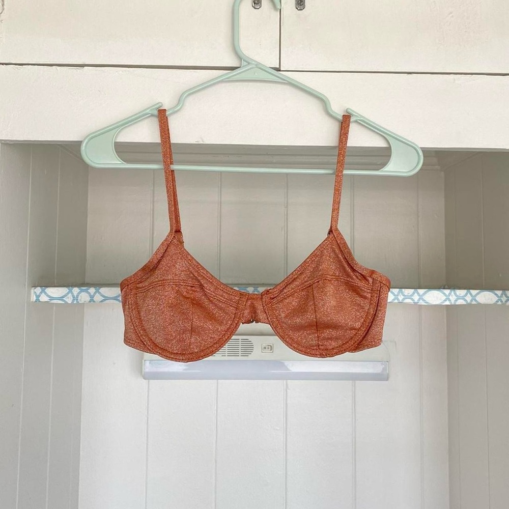 4/$20 DEAL Xhilaration Rust Orange Bustier Shimmer Glitter Bikini Top size small